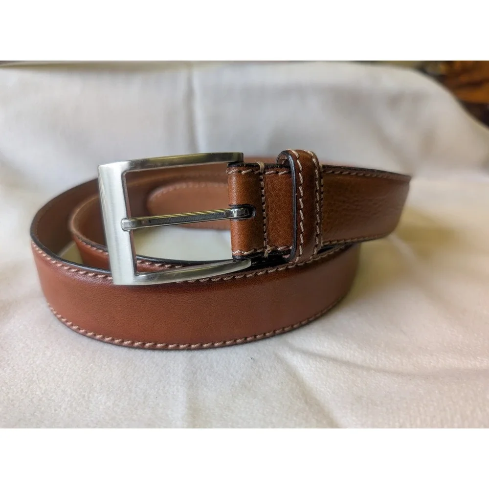 Trafalgar Italian Leather Contrast Stitch Belt Nickel Finish Buckle Size 44